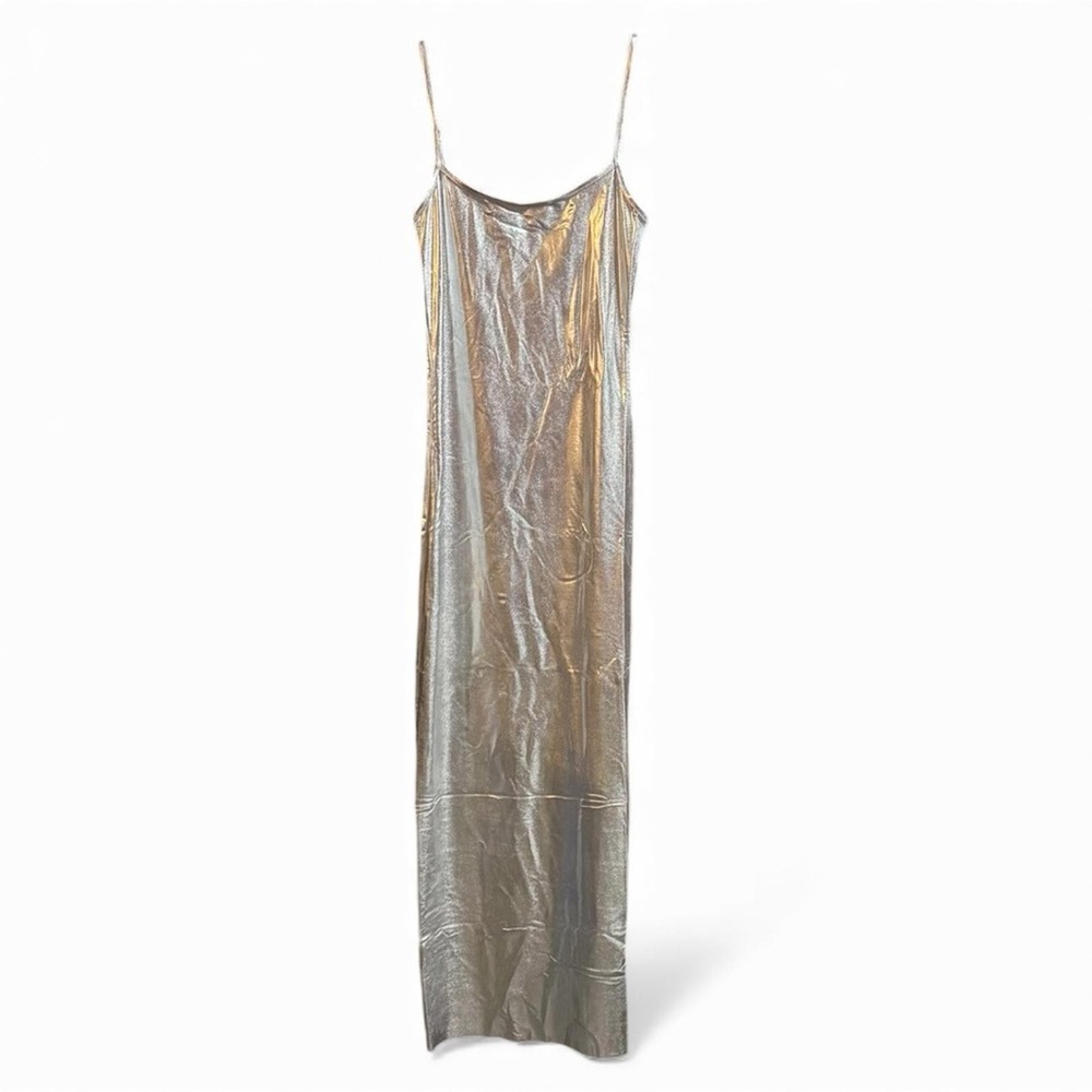 NWT WeWoreWhat Midi Dress Metallic Silver Bodycon Fitted Sculpted Shimmer S - Picture 6 of 9